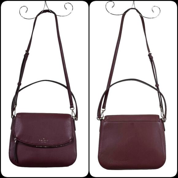 Kate Spade Jackson Shoulder Bag & Wallet Medium Flap Pebbled Leather Cherrywood - Picture 3 of 16